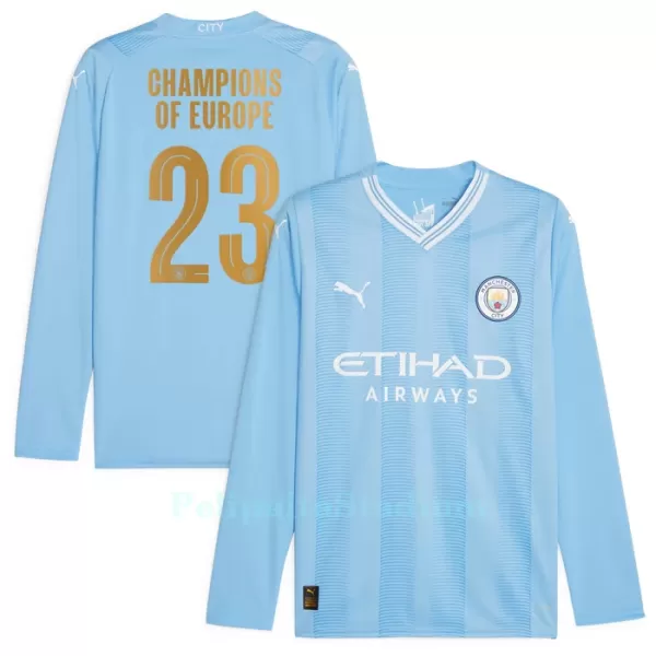 Manchester City Champions of Europe Pitkähihainen Pelipaita Miesten Koti 2023-2024